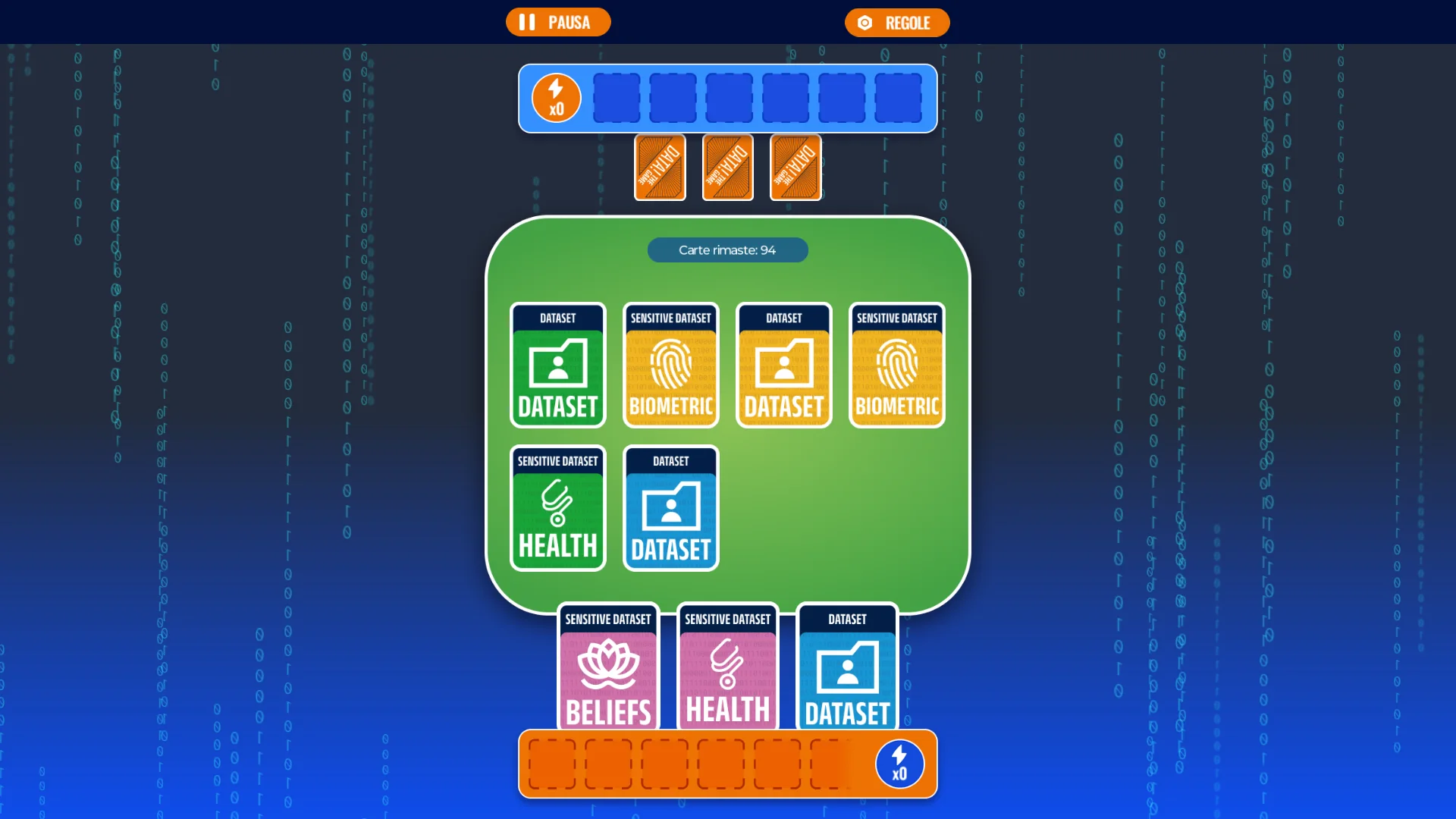 Schermata di gioco con le carte visibili